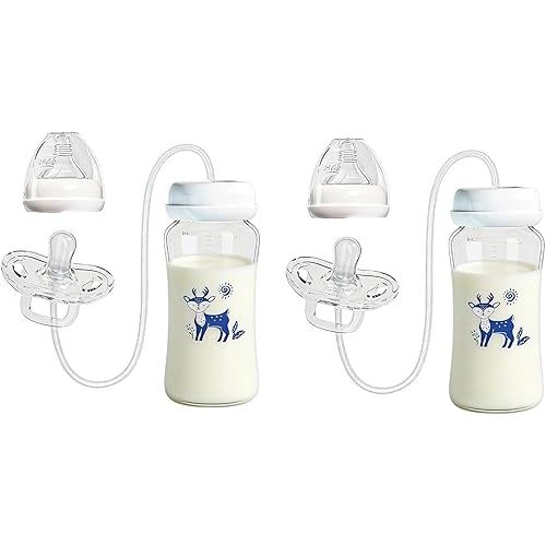 2 Pack Hands Free Babys Bottle, 300ML Anti Slip Silicone Pacifier Bottle Feeder, Leakproof Self Feeding Bottles with Nipple Straw, Lightweight Pacifier Bottles Feeder Hands Free, for Home & Outdoor
