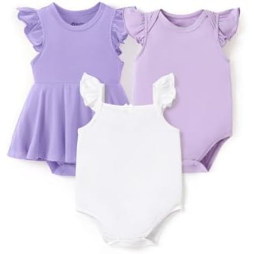 PATPAT Baby Girl Bamboo Viscose Bodysuits Set, 3-Pack