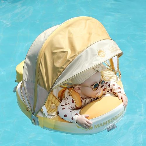 Mambobaby Float with Canopy & Tail Baby Pool Float Non-Inflatable Pool Swim Float Solid Baby Float Angel Soft Waterproof Skin-Friendly Material for Ages 3-24 Months