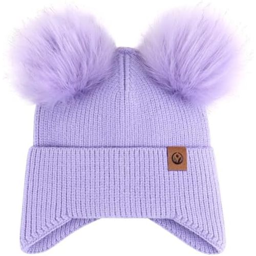 Kids Beanie hat Infant Winter Hat Cap Pom Pom Soft Warm Hat Fleece Lined Knit Cap for Boys Girls 0-2T