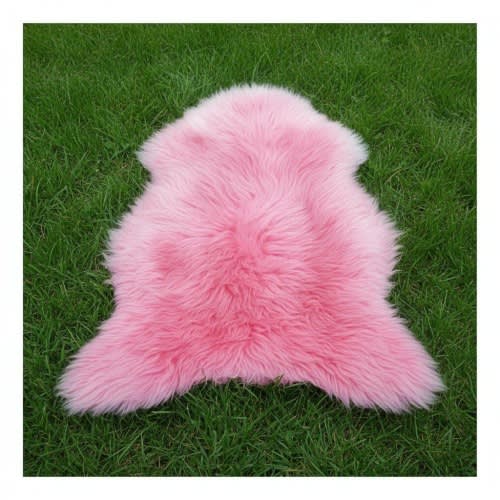 Pink Genuine Sheepskin Rug 2x3 ft, Soft Fluffy Wool Throw, Scandinavian Decor