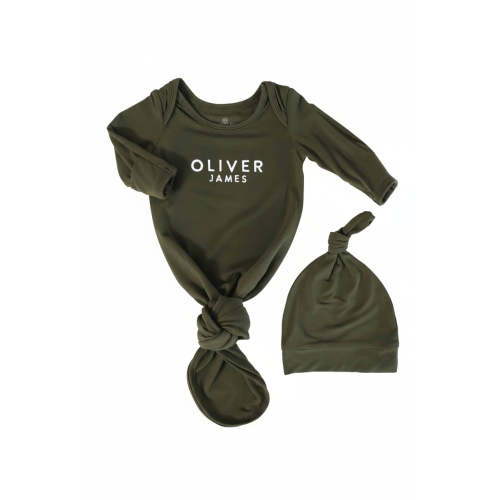 Boy Personalized Bamboo Newborn Baby Knot Gown & Hat