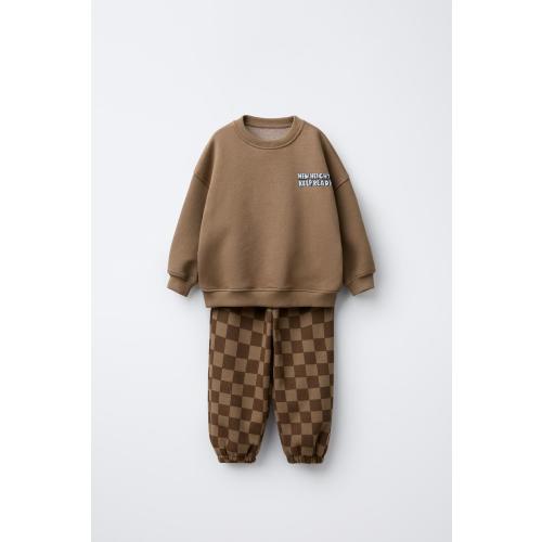 CHECKERBOARD SWEATSHIRT AND PANTS JOGGING SET - Brown | ZARA United States