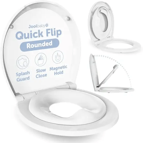 Quick Flip Round Toilet Seat with Built-In Potty & Splash Guard for Toddler Training, Slow Close - Jool Baby
