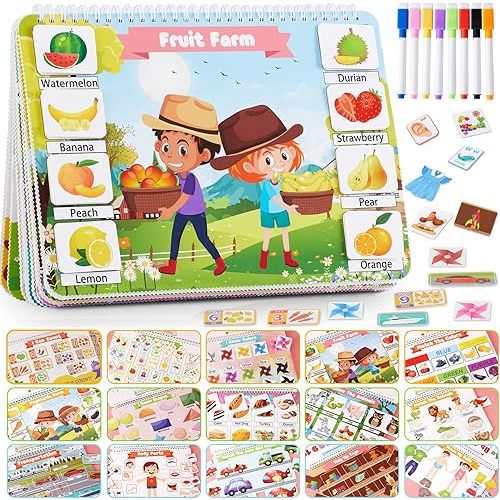 Huijing Toddler Activities Preschool Learning Busy Book - 29 Themes Binder Montessori Toys for Toddlers, Workbook Activity Autism Materials and Tracing Coloring