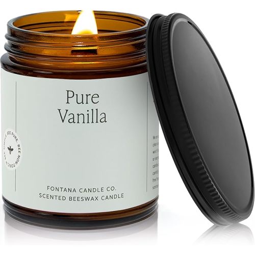 Fontana Candle Co Wood Wick Beeswax Jar Candle, Vanilla – Made Safe with Coconut Oil & Pure Essential Oils – 35+ Hrs Clean Burn, Long Lasting and Non-Toxic Candles for Home & Room Decor