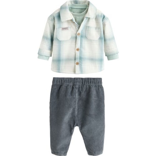Plaid Overshirt, T-Shirt & Corduroy Pants Set, 0-3M