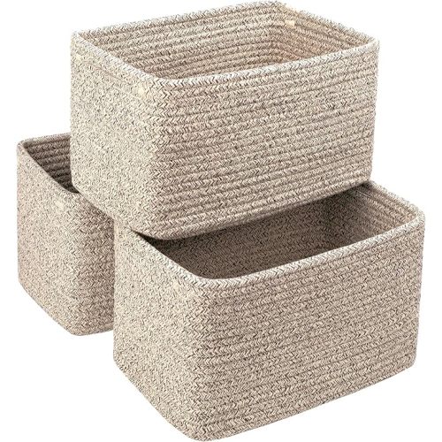Small Cotton Rope Basket – Storage Bin for Organizing (10.6" x 6.7" x 6.7"), Bathroom Storage Basket for Shelf, Counter & Closet（Beige）