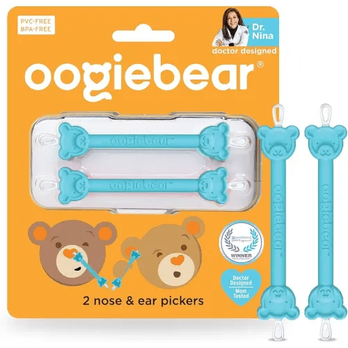 oogiebear: Baby Nose Cleaner & Ear Wax Removal Tool - Safe Booger & Earwax Removal for Newborns, Infants, Toddlers - Dual-Ended - Essential Baby Stuff, Diaper Bag Must-Have, 2 Pack Blue with CASE