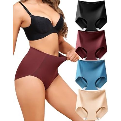 LEVAO Women's Tummy Control Underwear High Waisted Seamless Panties - Postpartum Briefs No Show Shaper S-3XL 4 Pack