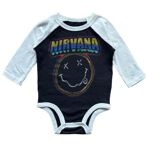 Nirvana retro Smiley Recycled Raglan Onesie