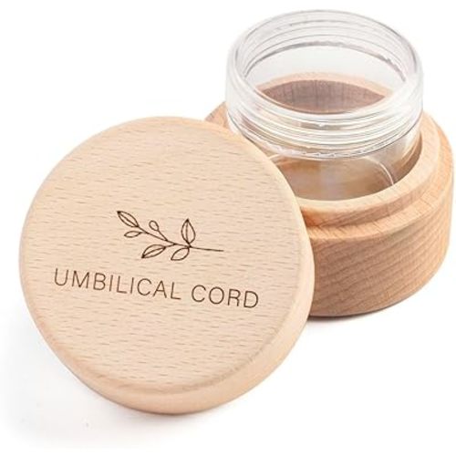 Minimalist Wooden Umbilical Cord Keepsake - With Transparent acrylic box - Hygienic Storage - Baby Umbilical Cord Memorial Box, Newborn, Christening - 2" x 2" x 1.6" Modern Case Baby Keepsake (leaves)