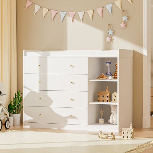Latitude Run® Latitude Run 47.2'' Elegant Wood Changing Table Dresser with 5 Drawers, Baby Diaper Station & Reviews | Wayfair