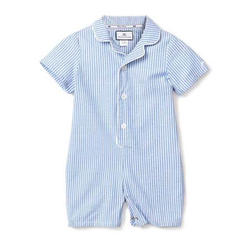 Baby's Twill Summer Romper in French Blue Seersucker