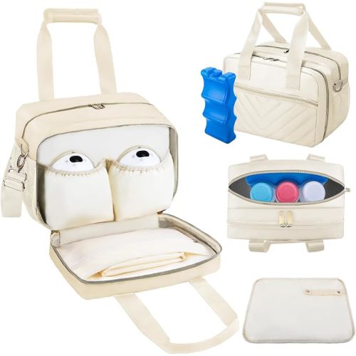 Breastmilk Cooler Bag with Ice Pack, Wearable Breast Pump Storage Bag, Insulated Bottle Travel Bag Compatible with Momcozy/Elvie/Willow, Fits Baby Bottles up to 9 Ounce with Shoulder Strap Black