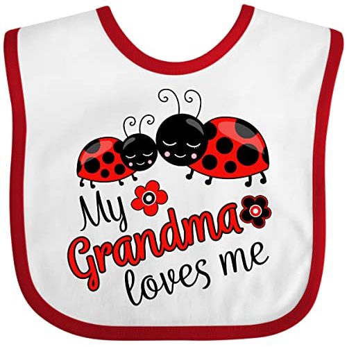 inktastic My Grandma Loves Me with Cute Ladybugs Baby Bib