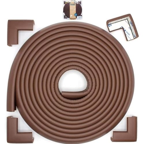 Roving Cove Slimfit Corner Edge Protector for Baby Proofing (Small 15ft Edge 4 Corners), Furniture Safety Bumper Guard, Soft NBR Rubber Foam, 3M Adhesive, Coffee Brown
