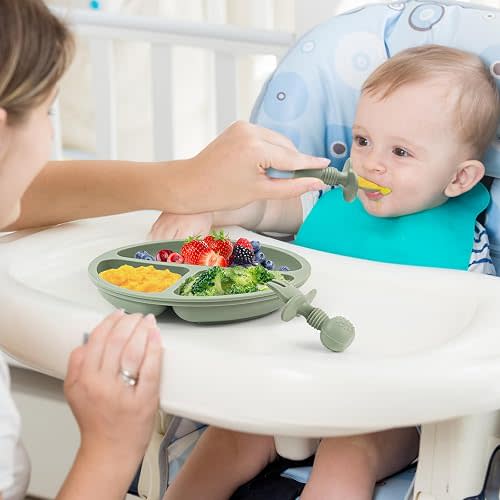 Eascrozn 6 Pack Silicone Baby Spoons and Forks Set, BPA Free