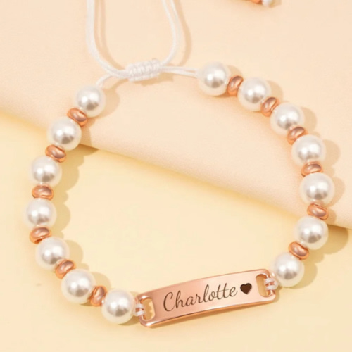 Personalized Handmade Braided Cord Baby Name Pearl Bracelet – instgifts