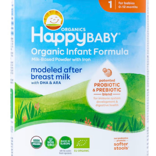 Happy Baby Organics Stage 1 A2 Infant Formula, 0 12 Months, Milk Based Organic Baby Formula Powder with A2 Milk, Probiotics & Prebiotics for Immune & Digestive Support, 22.9 Ounce (Pack of 1)