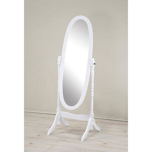 Roundhill Furniture Traditional Queen Anna Style Wood Floor Cheval Mirror, White