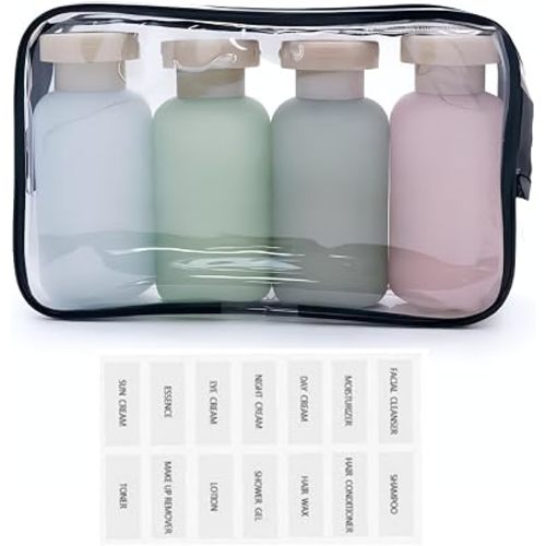 Travel Shampoo Bottles for Toiletries, Leak Proof Travel Size Toiletries Bottle Containers for Shampoo and Conditioner, Reusable Squeeze Bottles, Essentials Accessories (Forest Series, 3.4oz, 4Pcs)