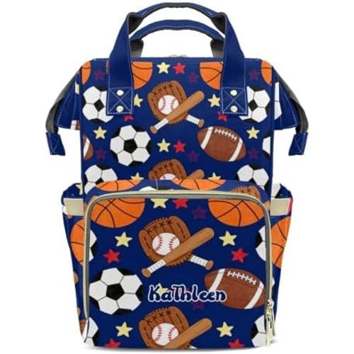 Custom Name Diaper Bag Backpack Gift Sport Ball Baseball Soccer Multifunction Travel Backpack Nappy Bag Daypack for Mom Dad Boy Girl