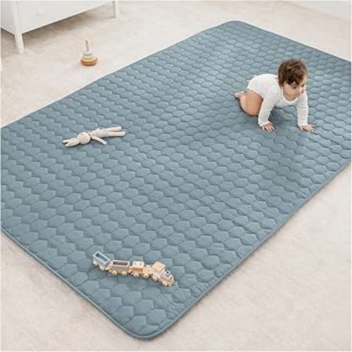 Comfy Cubs Rectangle Kids Play Mat - Large 60 x 96 inches Soft Quilted Baby Floor Mat with Non-Slip Bottom - Plush Design for Toddlers' Playtime and Relaxation - Comfortable and Durable - Pacific Blue