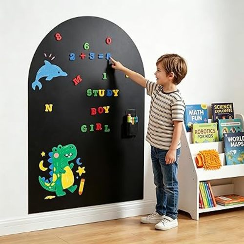 Large 44x35 Inches Magnetic Wall Decal for Kids – Upgraded Strong Adhesive, Thickened Iron Layer, Self-Adhesive Magnetic Chalkboard for Wall, Wallpaper for Home Decor & Kids Playroom (Black)