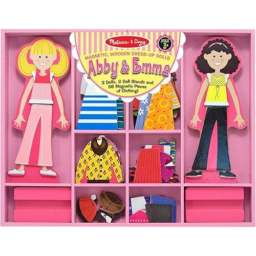 Melissa & Doug Abby and Emma Deluxe Magnetic Wooden Dress-Up Dolls Play Set (55+ pcs) Magnetic Paper Dolls for Kids Ages 3+