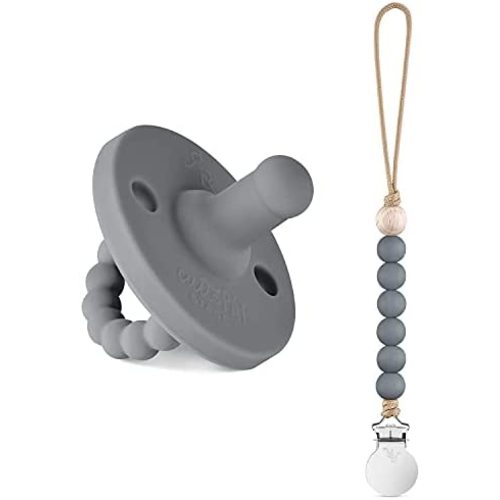 Ryan and Rose Cutie PAT Pacifier Charcoal Stage 1 and Charcoal Charley Maxi Pacifier Clip
