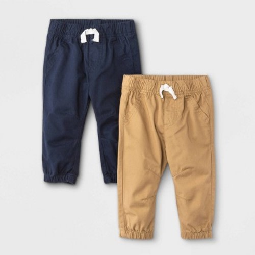 Baby Boys' 2pk Woven Jogger Pull-On Pants - Cat & Jack™ Khaki/Navy Newborn