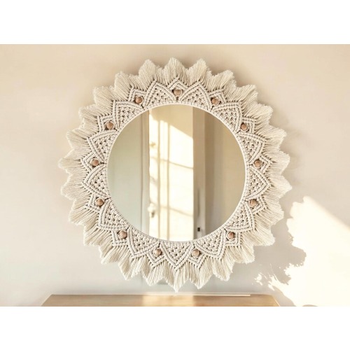 Macrame Beaded Wall Mirror, Bohemian Living Room Wall Mirror, Macrame Frame Wall Mirror, Mother's Day Gift, Housewarming Gifts, Large Mirror
