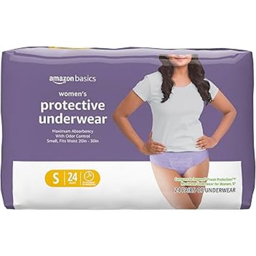 Amazon Basics Incontinence Underwear for Women, Protective, Disposable, Postpartum, Maximum Absorbency, Small, Lavender, 24 Count