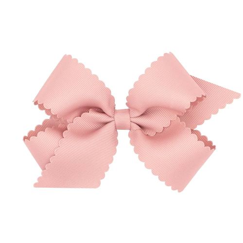 Wee Ones Girls' Classic Grosgrain Hair Bow with Scalloped Edges and Plain Wrap Center on a WeeStay Hair Clip, Medium, Sweet Nectar