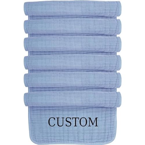 Personalized Muslin Burp Cloth with Embroidered Name For Baby Boy & Girl 6-Layer 100% Cotton Burping Cloths for Babies, Soft & Plush Newborn Spit Up Rags, Infant Towels for Milk Spit Up (Blue)