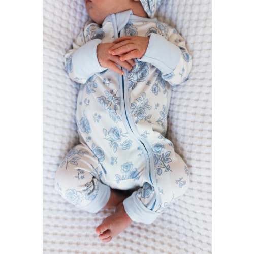 Zipper Romper - Blue Rose Garden – Bumps N Bundles