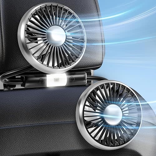 Dealswin Car Fans for Backseat Kids: USB Lightweight Dual Head Car Fan for Back Seat Baby Pets, 3 Speeds 360° Rotatable Fan for Car Powerful Car Cooling Fan Vehicle Headrest Fan for Sedan SUV RV Truck