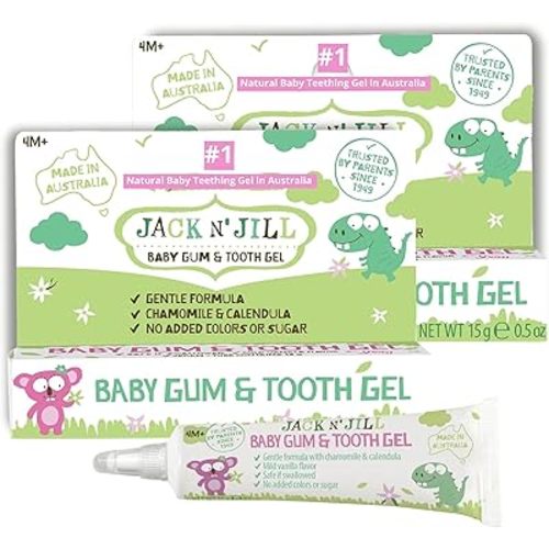 Jack N' Jill Baby Gum & Tooth Gel for Teething, Drug-Free with Naturally Derived Chamomile & Calendula, No Added Sugars, Suitable for 4 Months & Up - 0.5 oz (15g), 2 Pack
