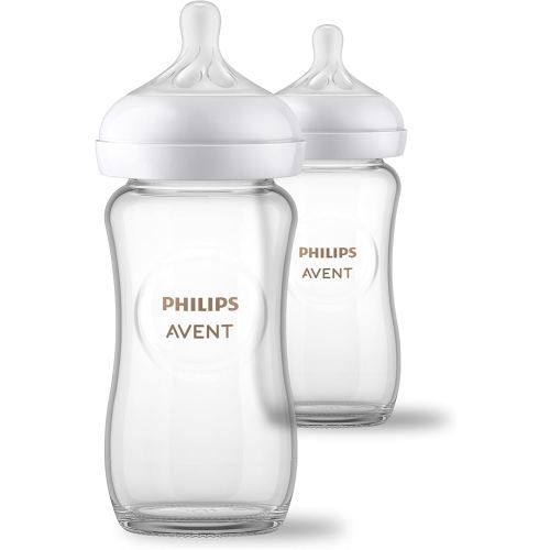 Philips Avent Natural Glass Baby Bottles with Natural Response Nipples (Medium Flow, Flow 3), 8oz, 2-Pack, SCY913/02