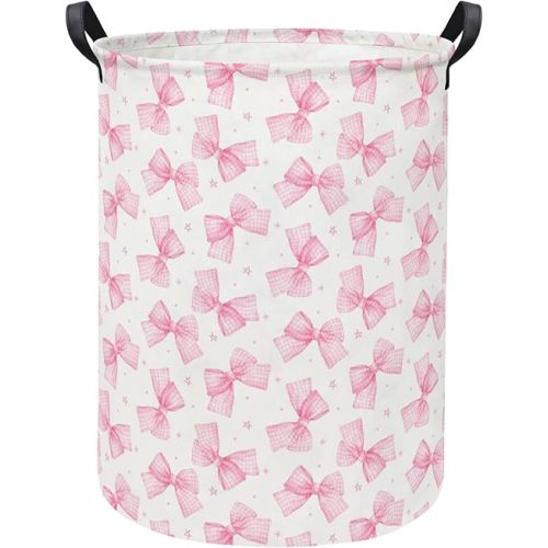 Baby Laundry Hamper kids laundry Basket Waterproof Storage Bin for Bedroom Toy Clothes Organizer Basket Woodland Animals Room Décor(Pink Bowknot)