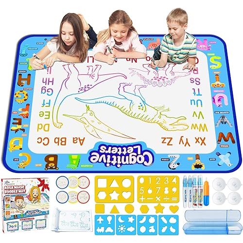 Jasonwell Aqua Water Doodle Mat 40 X 32 Inches Large Magic Drawing Doodling Mat Coloring Mat Educational Toys Christmas Birthday Gifts for Kids Toddler Boys Girls Age 2 3 4 5 6 7 8 Year Old (Alphabet)