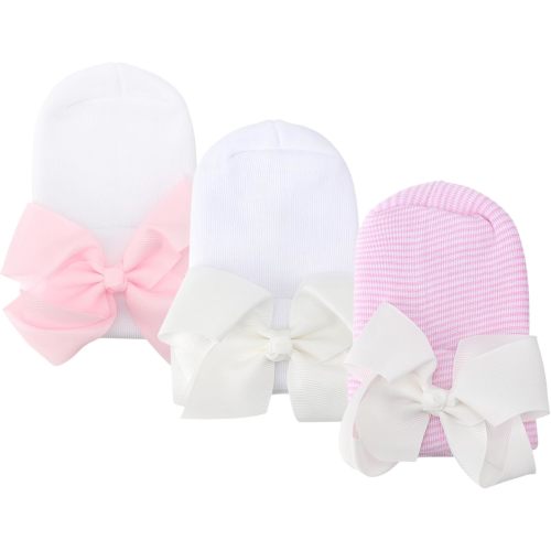 DRESHOW BQUBO Newborn Hospital Hat Infant Baby Hat Cap with Big Bow Soft Cute Knot Nursery Beanie