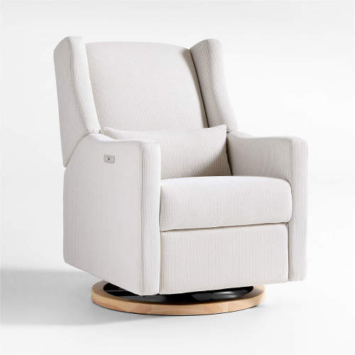 Babyletto Kiwi Striped Grey Nursery Glider Recliner Chair - Fog Grey & Natural Stripe