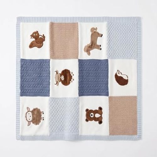 Baby Blanket, Soft Baby Blankets for Newborns, Baby Blankets Neutral with 3D Animal Embroidery, Cotton Baby Blanket Boy with Fleece Backing, 30x40 Nursery Swaddle Blanket