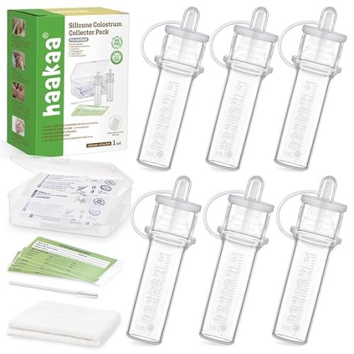 haakaa Colostrum Collector Kit Breast Milk Collector with Cotton Cloth Wipe and Storage Case, Ready-to-Use, Reusable, 4ml/6pcs
