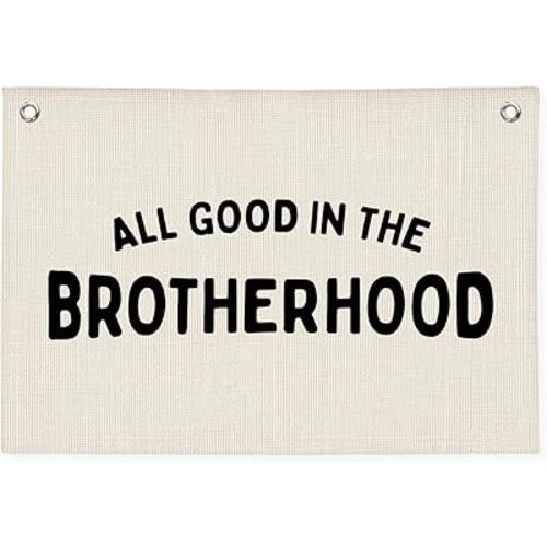 Boy Nursery Decor, Playroom Wall Decor, Brotherhood Canvas Banner Wall Hanging Flag for Nursery Classroom Playroom Kids Room, Playroom Essentials