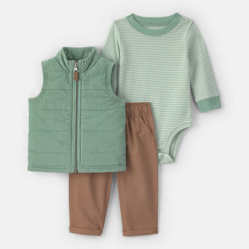 Baby Boy 3-Piece Corduroy Long-Sleeve Layering Set - Green/Brown | Carter’s Oshkosh Canada