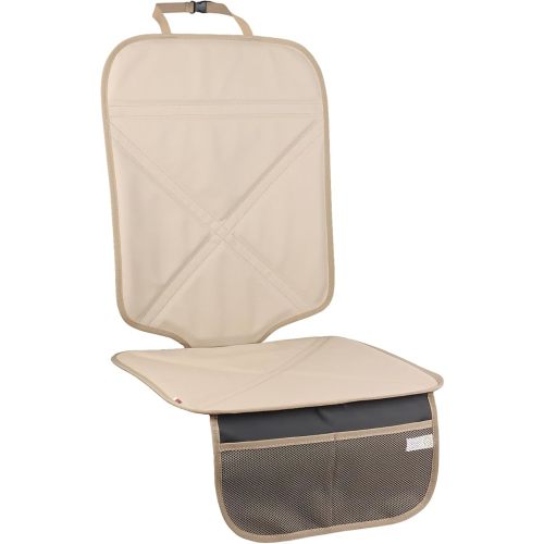 Car Seat Protector Leather Waterproof Child Safety Seat Protector Cover with Thick Pad and 2 Large Pockets Durable Kick Mat for All Auto Seat (Beige)