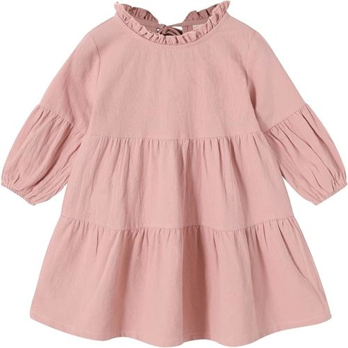 Toddler Kids Baby Girl Dress Lantern Long Sleeve Solid Color Casual Dresses Girls Fall Winter Outfit Clothes